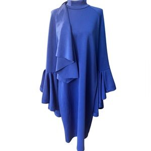 Cobalt Blue Bodycon Dress Bell Ruffle Sleeves Size XXL